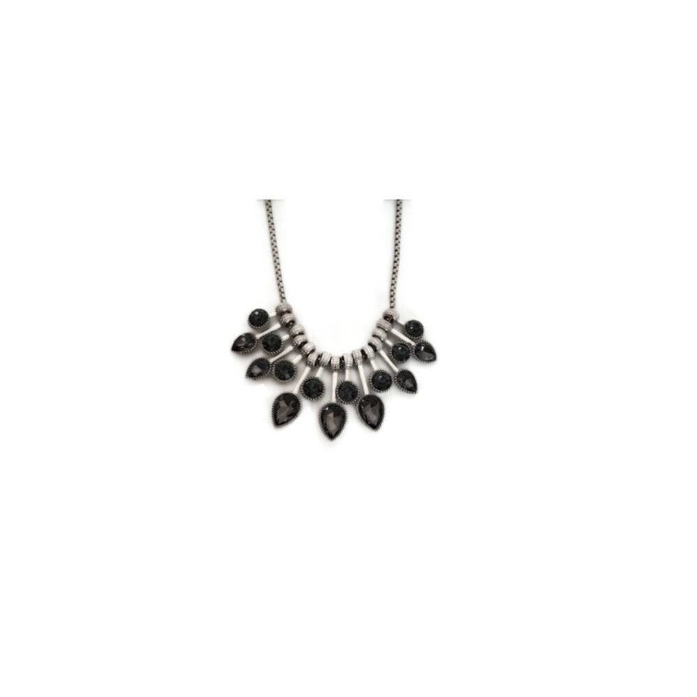 Women's Silver Tone Dark Grey Crystal Stone Tear Drop Necklace 16 Inches